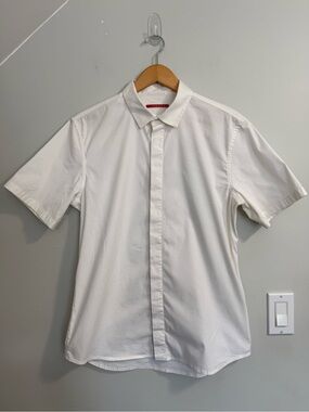 Prada Red Label White Poplin Short Sleeve Button Up Shirt
